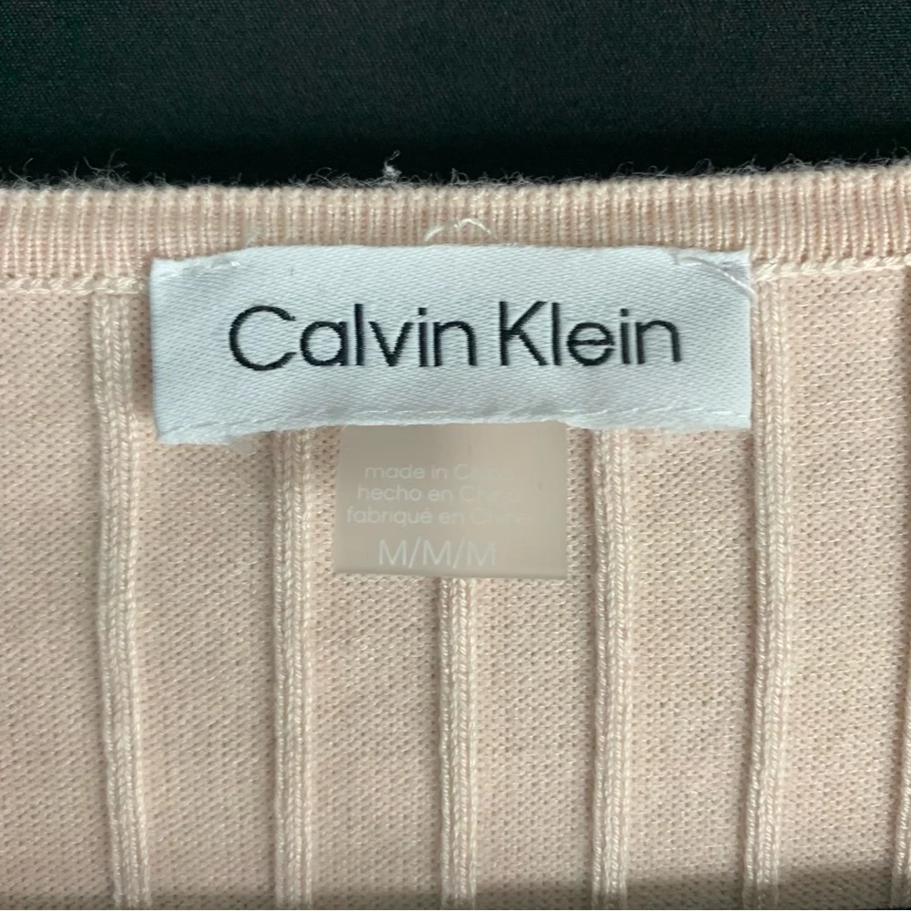 Calvin Klein Colorblock Ribbed Knit Midi Sweater Dress Cream Purple, size M - Picture 3 of 10